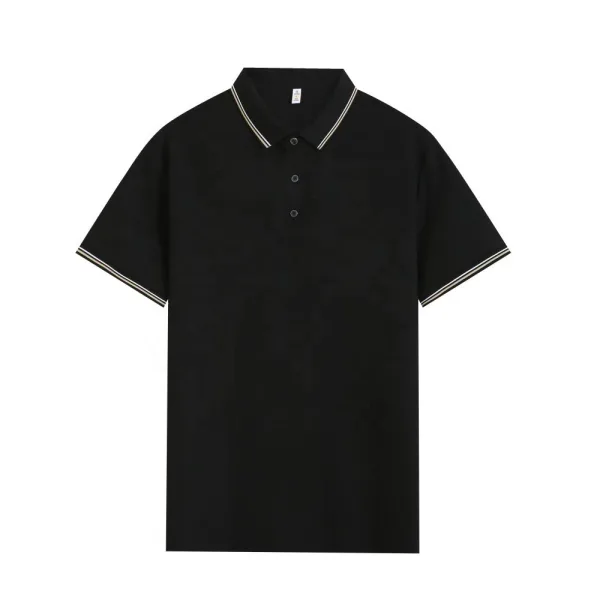 Waffle Pattern Fabric Polo T-shirt - Breathable Polo Shirt for Men - Black
