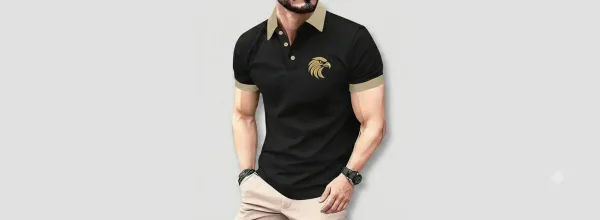 Pippa Men's Slim Fit Contrast Polo Shirt – Premium Cotton Blend Short Sleeve Golf Tee, Modern Casual Streetwear Fashion, Black & Beige