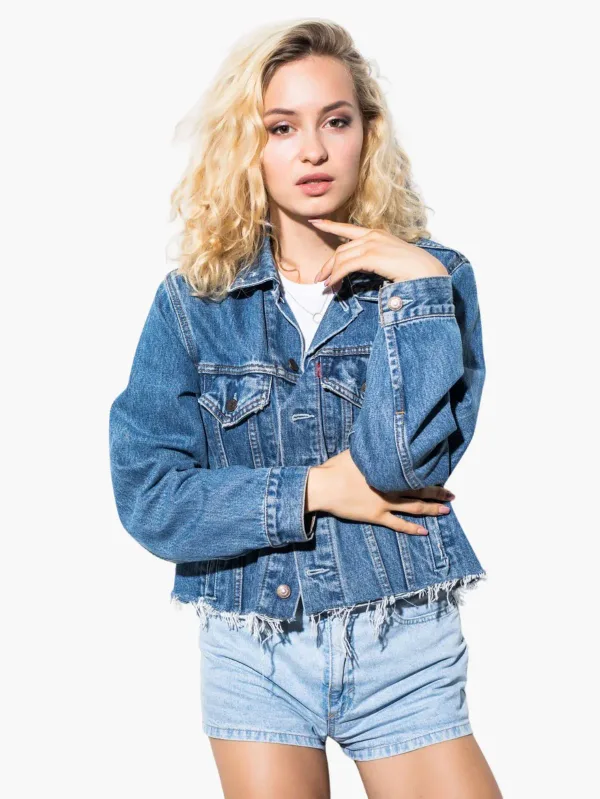 Cropped Distressed Denim Jacket